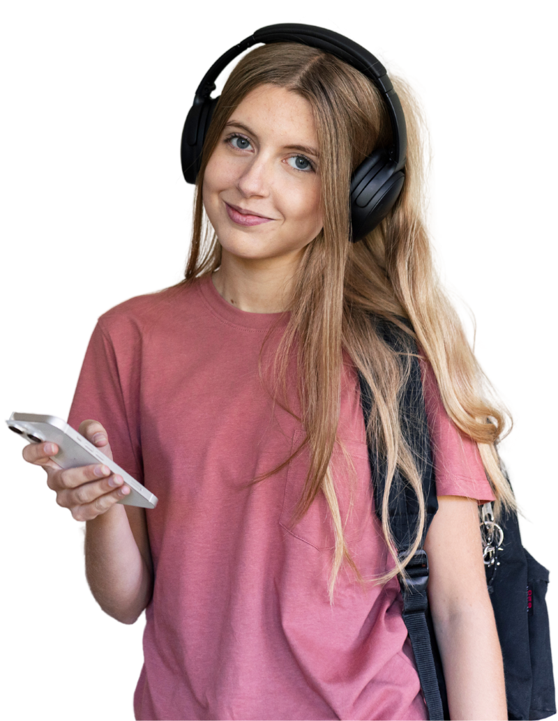 Girl with headphones vertical
