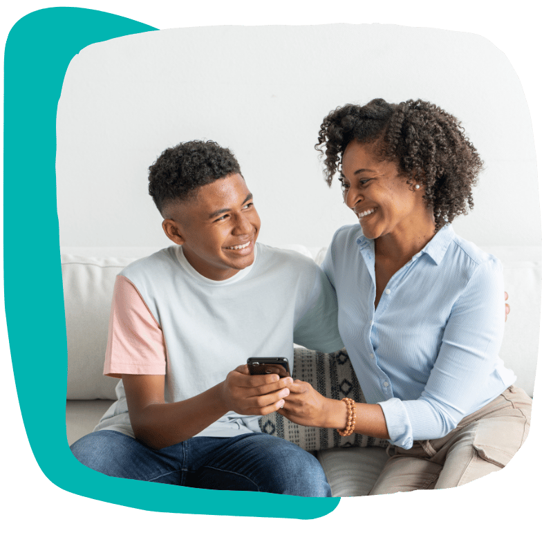 Mom_son_teal background