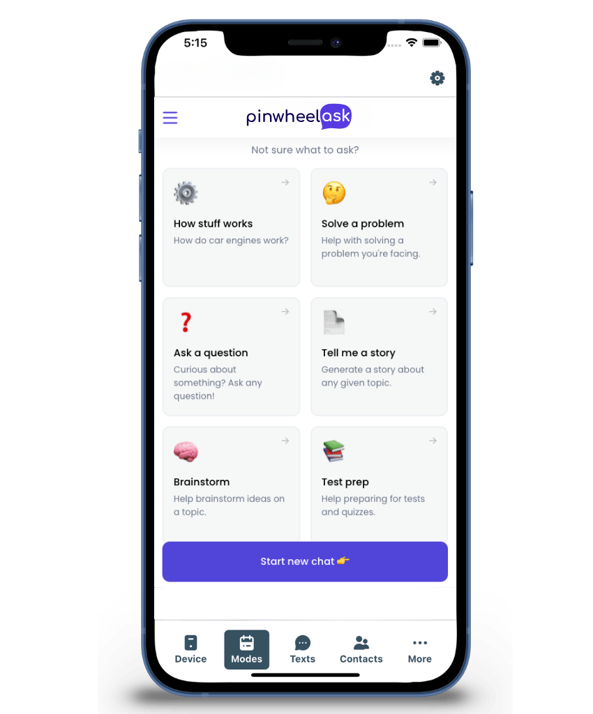 PinwheelAsk Child Home Screen