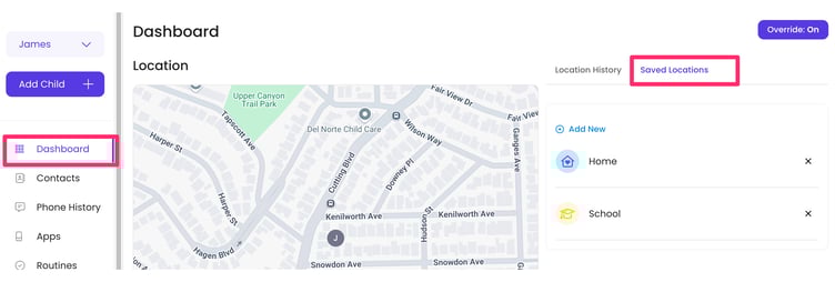 Saved locations screenshot