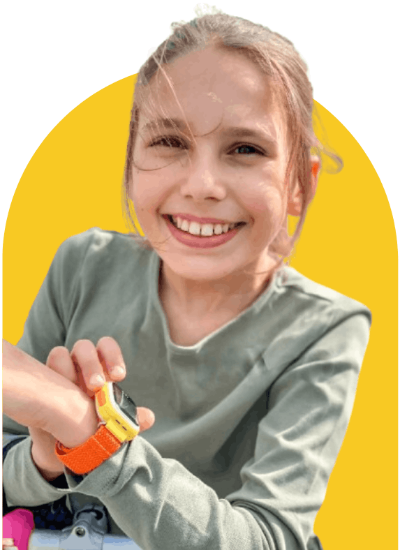 girl-using-her-smart-watch-smiling-yellow-bg