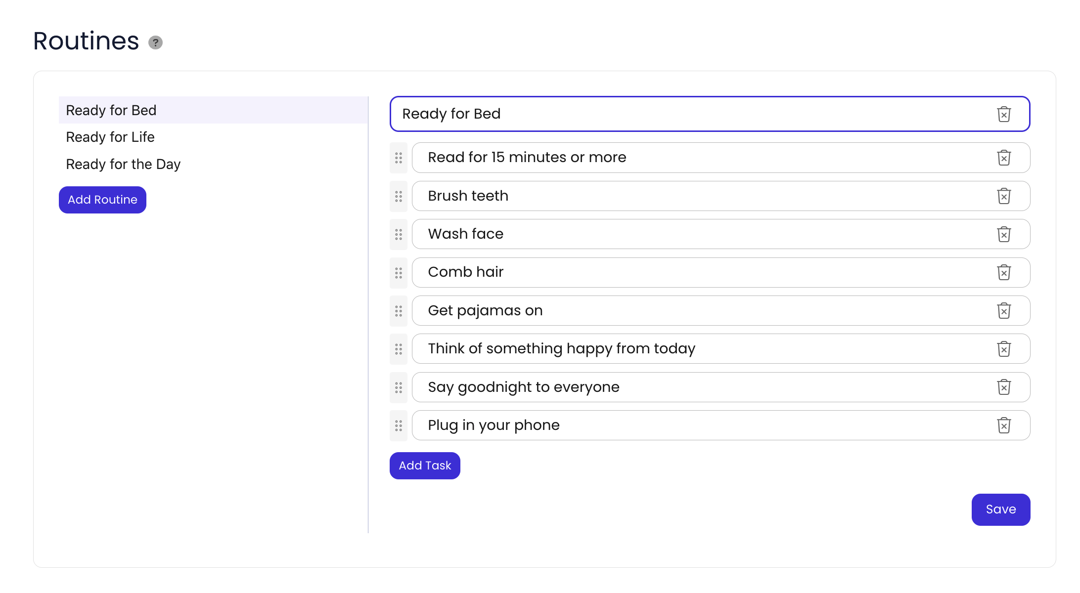 Pinwheel Caregiver Portal Routines screen